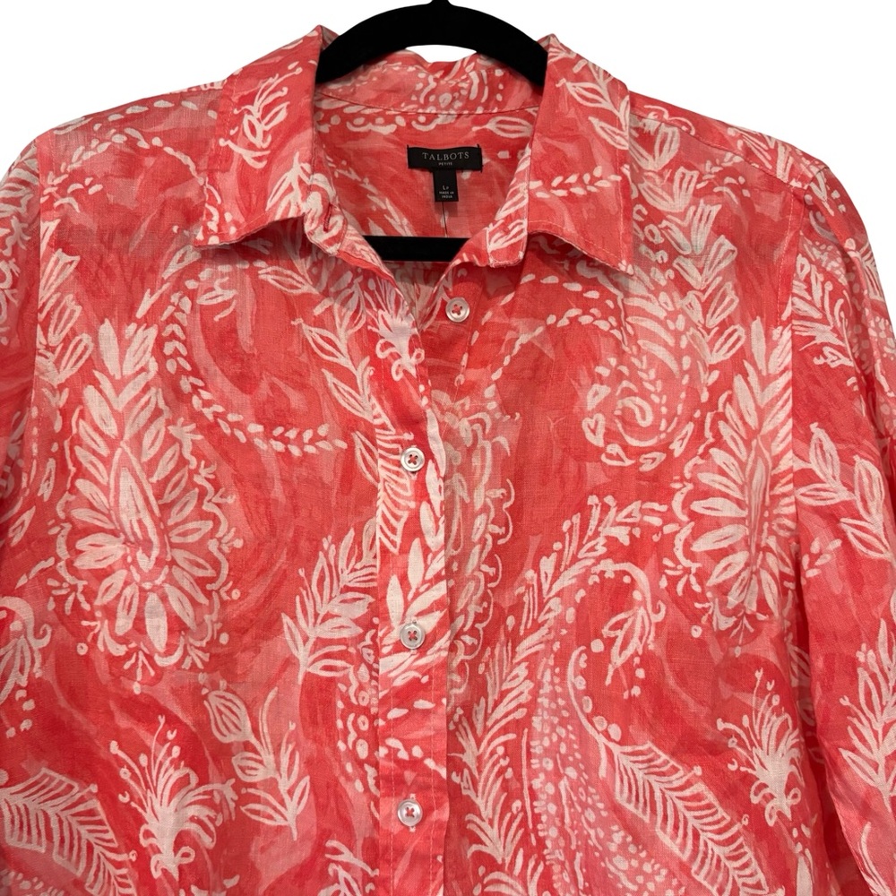 NWT, Talbots Linen Boyfriend Shirt - Brushed Paisley, Sz Petite Lg - Picture 13 of 16